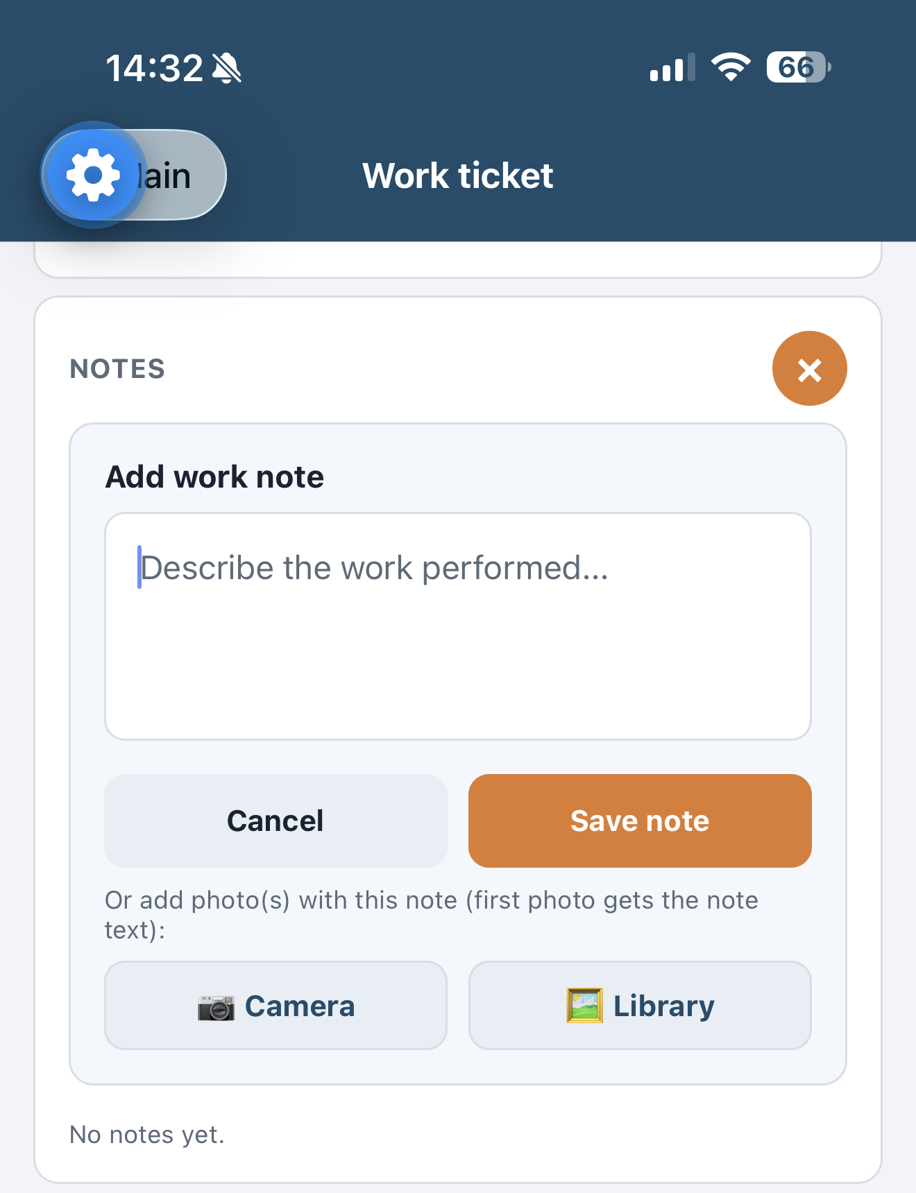 Add a work note with the camera or photo library
