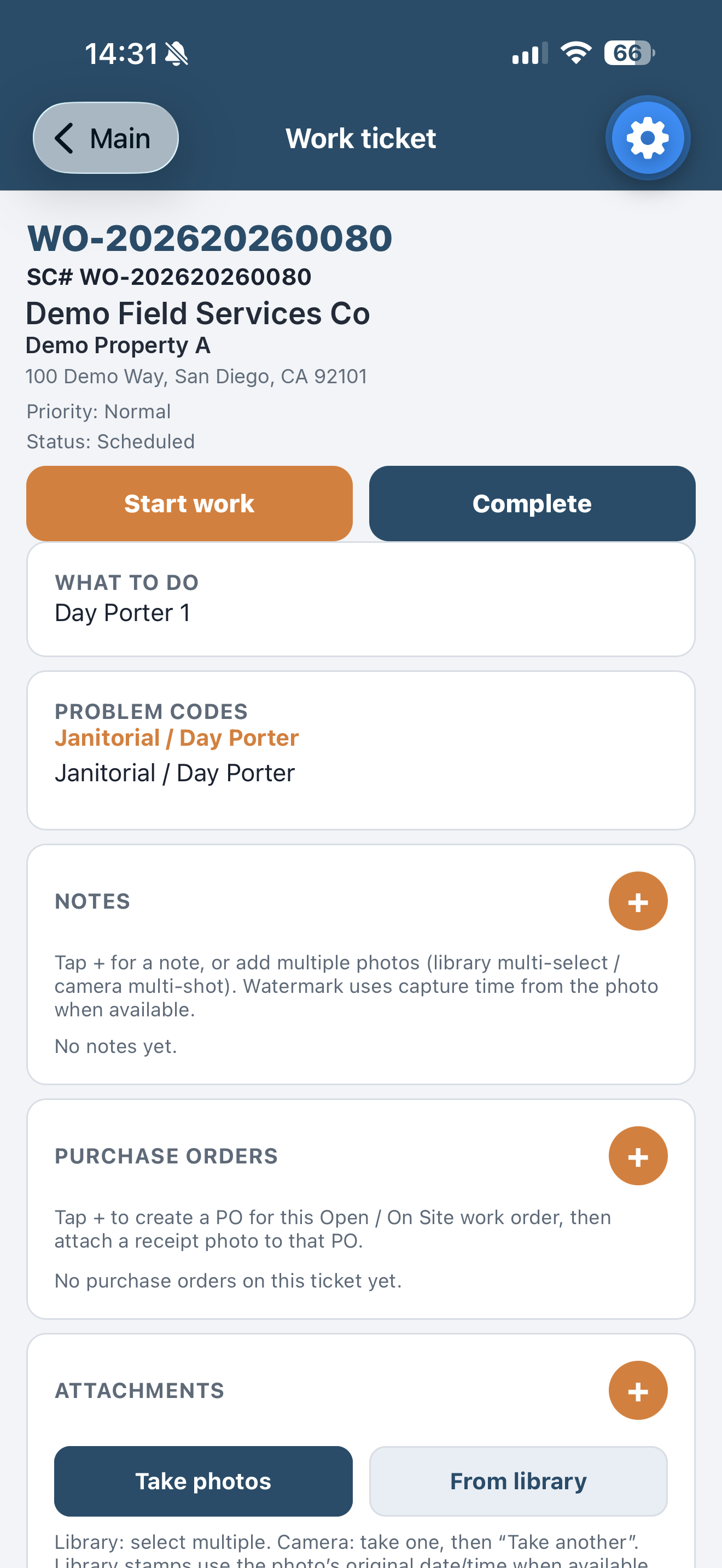 Work ticket with a place to add a purchase order