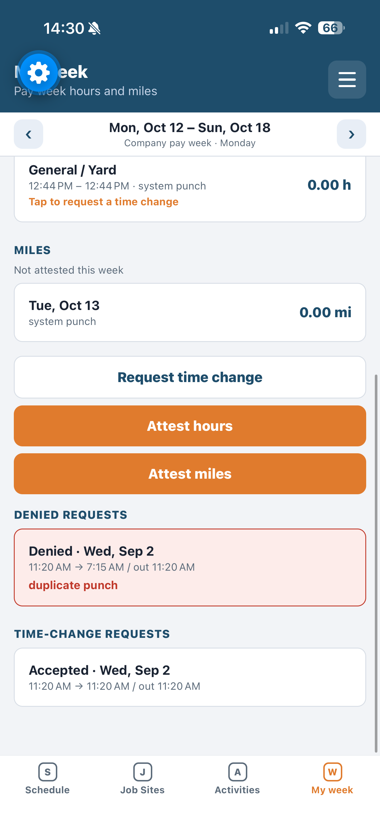 Time-change requests on My week
